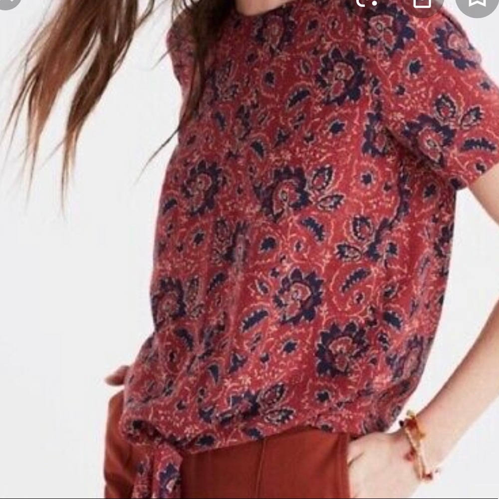Madewell Womens Paisley Front Tie Silk Blouse